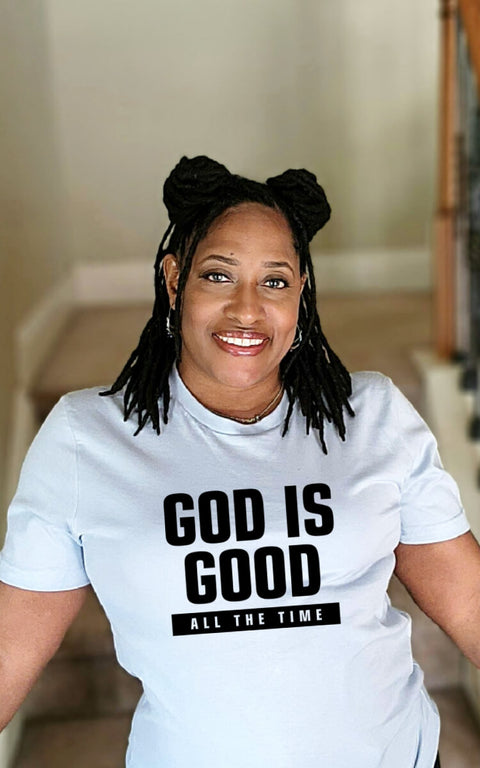 UNISEX LIGHT BLUE GOD IS GOOD ALL THE TIME SHORT SLEEVE TSHIRT