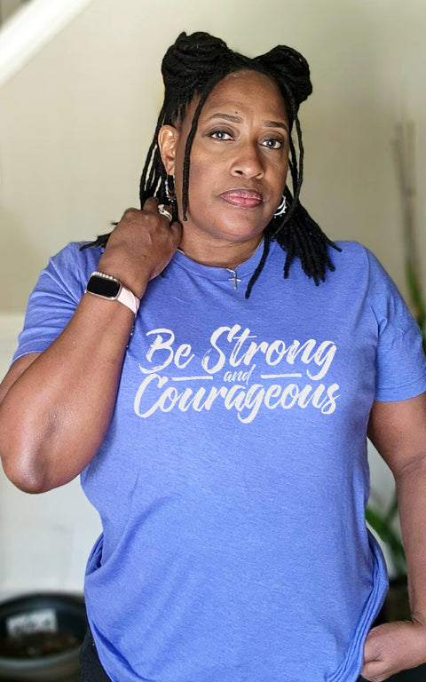 UNISEX PURPLE BE STRONG AND COURAGEOUS SHORT SLEEVE TSHIRT
