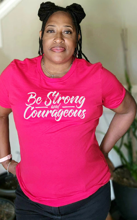 UNISEX RED BE STRONG AND COURAGEOUS SHORT SLEEVE TSHIRT