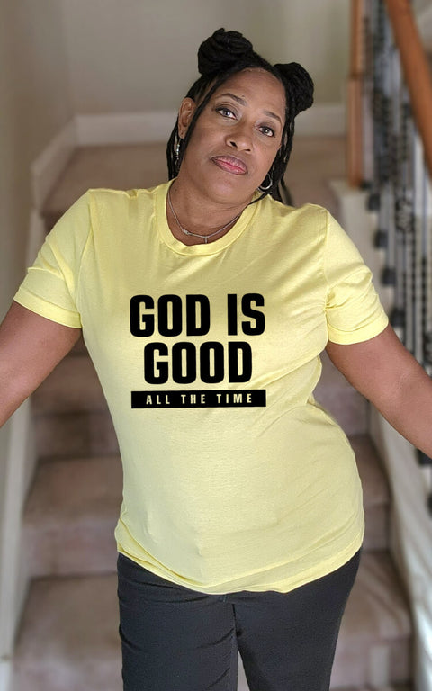 UNISEX YELLOW GOD IS GOOD ALL THE TIME SHORT SLEEVE TSHIRT