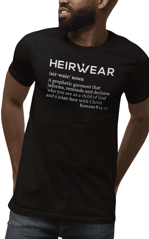 HeirWear Mens Black Short Sleeve Tshirt/White Lettering